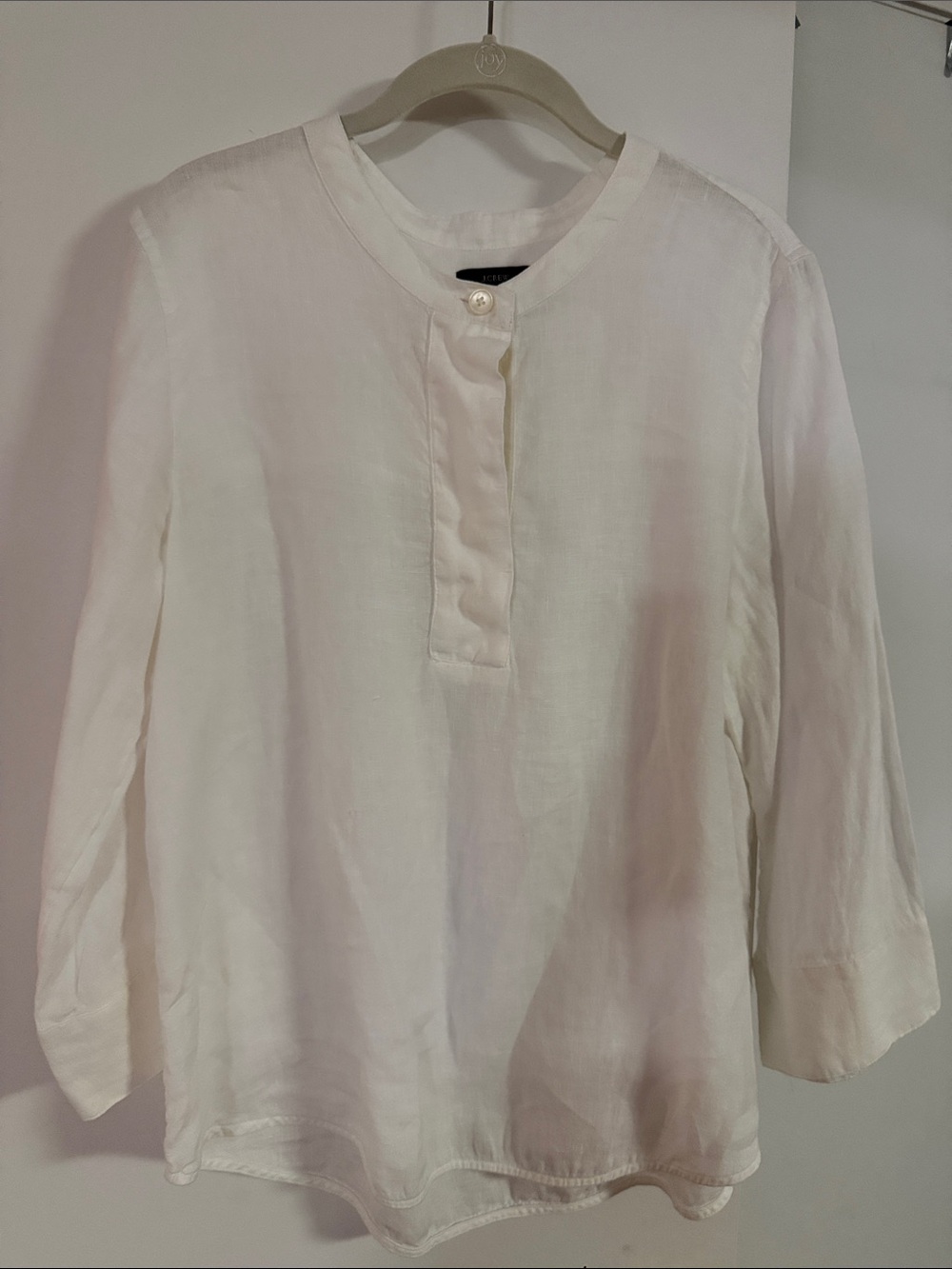 J. Crew White Linen Long-Sleeve Henley Blouse